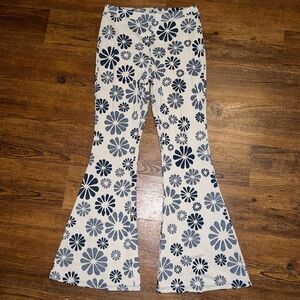Tullabee Navy Blue White Daisy Knit Flared Stretch Pants Leggings Size L